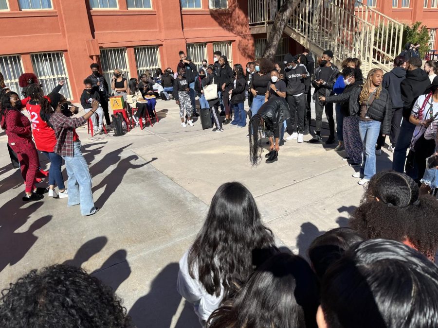 Students in the Quad on February 7, 2022 participating in an event organized by BSU.