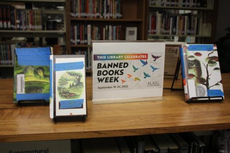  Banned book display in the LVA library gives students an opportunity to read challenged and banned books. LVA librarian Shelby Guinn creates display in celebration of banned books week campaign, hopes it can give students something to learn from. 