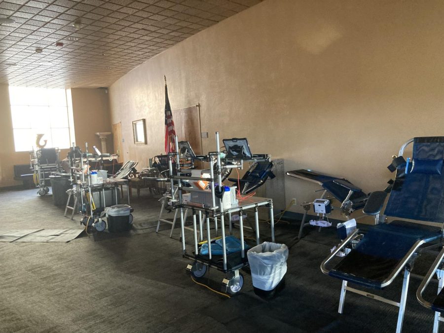 The lobby of PAC with equipment inside for the blood drive.