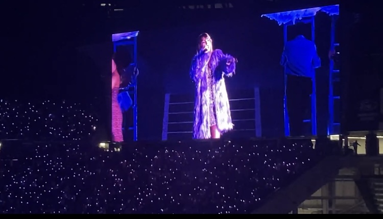 Taylor Swift performs hit song ‘Lavender Haze’ from her new album Midnights at the ‘Eras’ Tour for thousands of fans in the Allegiant Stadium.