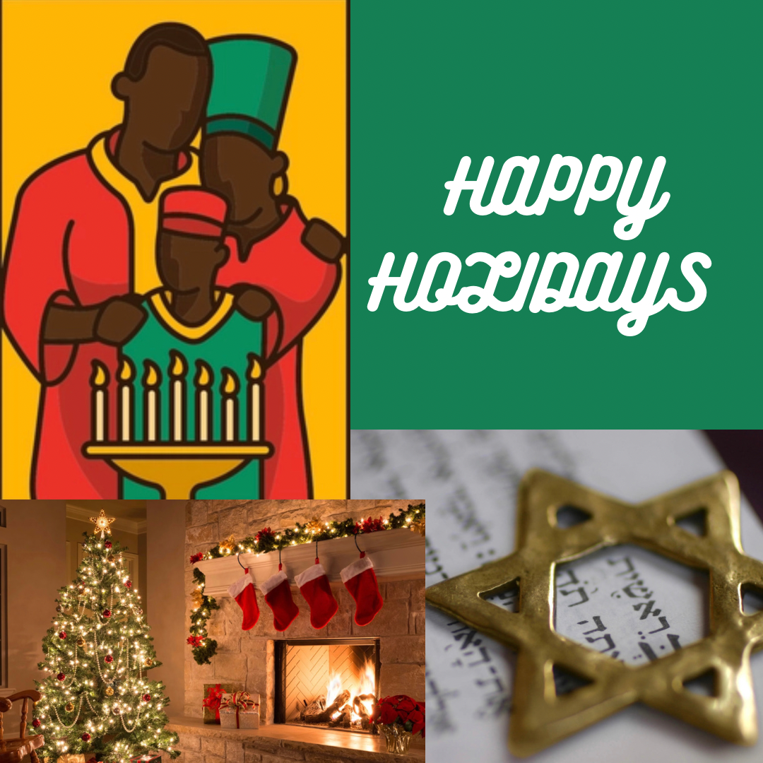  Collage of things representing Kwanzaa, Hanaka, and Christmas
