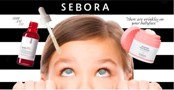 Title image for “Little Girls and Retinol: The Anti-Aging Crisis”. Credit to Drunk Elephant, La Roche Posay, and Sephora for visual credit.