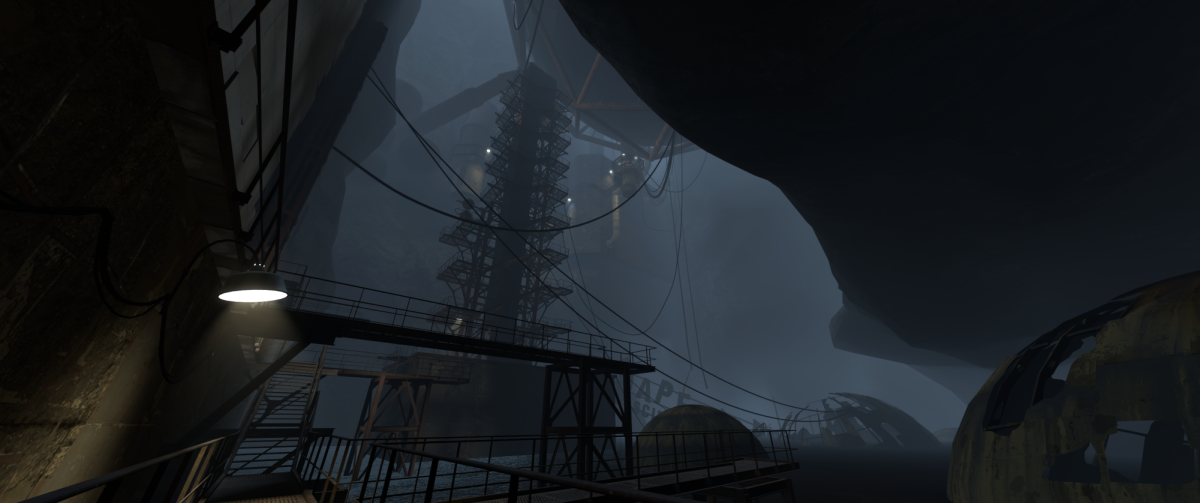 The player is encouraged to look up because of the structure of the level. 
