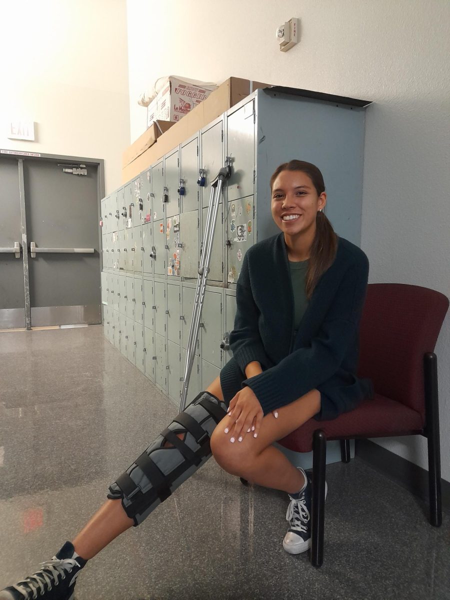 Thaila Olivares sitting in Lowden hallway on Sep.12 before getting to work.