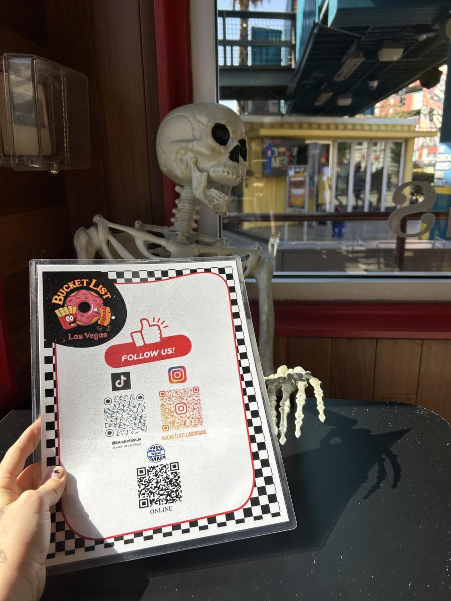 Bucket List has a skeleton that sits in the back of the restaurant all-year round that you can take your photo with!
