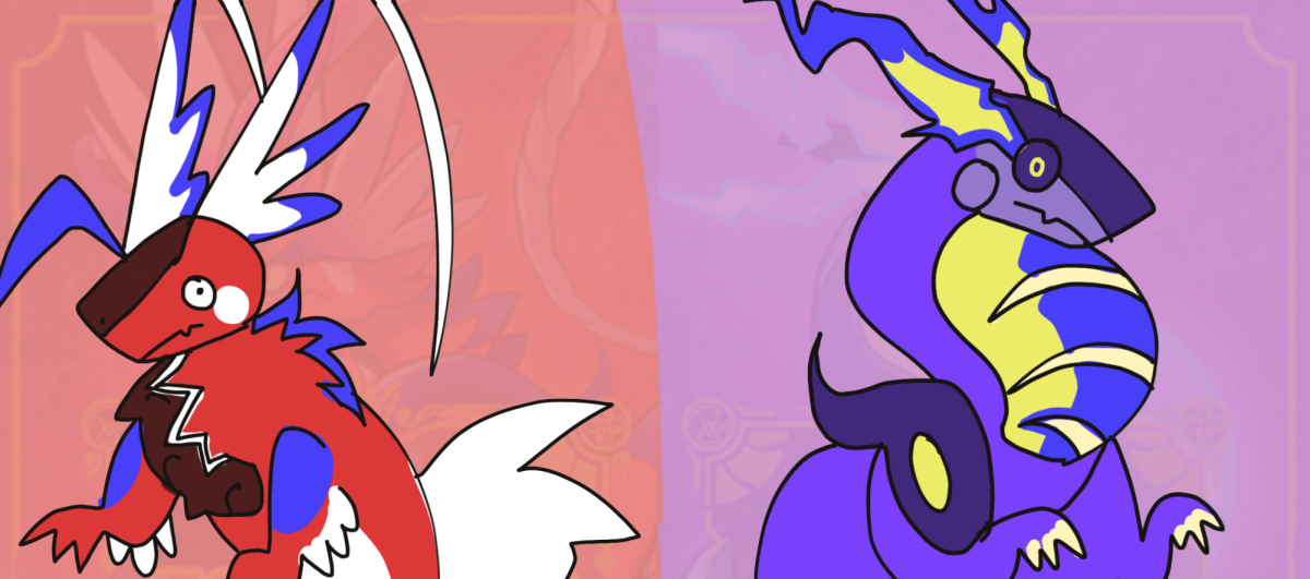 Parody sketch of the Scarlet and Violet game covers 