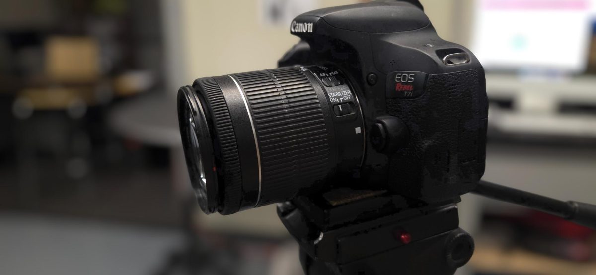 A camera set up in the film classroom.