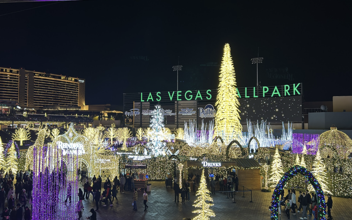 Las Vegas Enchant Holiday Christmas lights where everyone can go walk around, ice skate, and take pictures in front of lights.