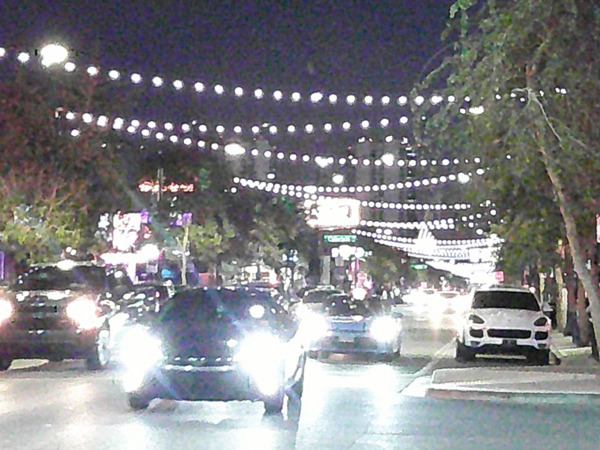 Down Main Street at night, the more active time for the Arts District, Shot on a digital camera